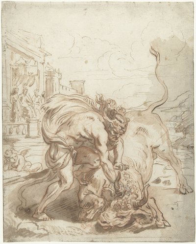 Ercole sconfigge Acheloo in forma di toro da Abraham van Diepenbeeck