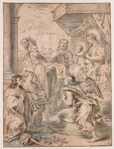 Maria con bambino sul trono adorata da tre santi da Abraham van Diepenbeeck
