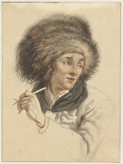 Uomo con cappello di pelliccia e pipa da Abraham van Strij (I)