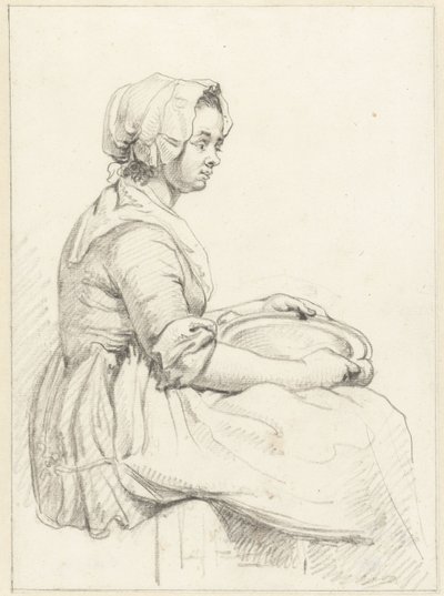 Donna seduta con un piatto in grembo, verso destra da Abraham van Strij (I)