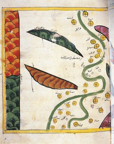 Mappa del delta del Nilo e due oasi da Abu Muhammad Al Idrisi or Edrisi