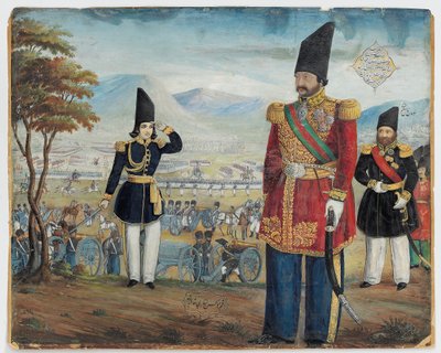 Ardeshir Mirza e Sulayman Khan Saham Al-Dowleh rivedono le loro truppe, 1850-51 da Abul Hassan Ghaffari