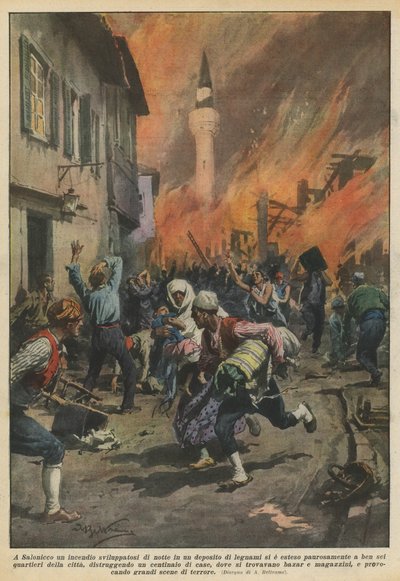 A Salonicco un incendio sviluppatosi di notte in un deposito di legnami si è esteso paurosamente da Achille Beltrame