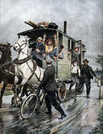 Un giovane ragazzo fu rapito da un gruppo di zingari vicino a Cernusco sul Naviglio nella regione di Milano. Ill. di Beltrame. La Domenica del Corriere. 09/1909 da Achille Beltrame