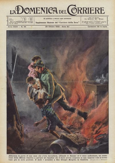 Abbattuta la porta di una casa che si era incendiata, sfidando le fiamme ed il fumo asfissiante da Achille Beltrame