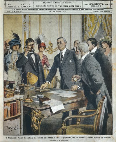 Il presidente americano Woodrow Wilson avvia la detonazione telegrafica che ha demolito l