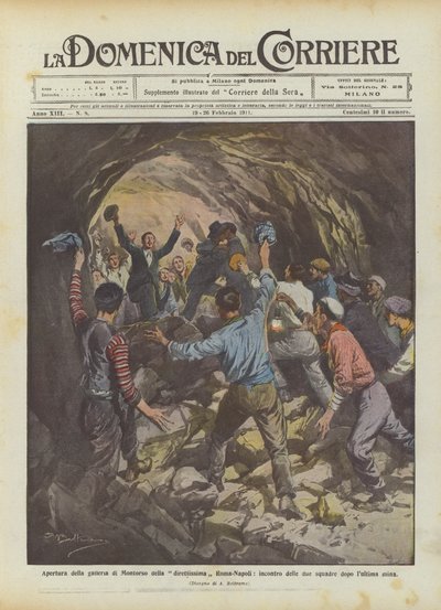Apertura della galleria di Montorso della direttissima Roma-Napoli da Achille Beltrame