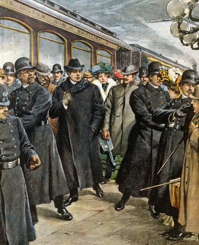 Arrivo del compositore italiano Pietro Mascagni (1863-1945) a New York da Achille Beltrame