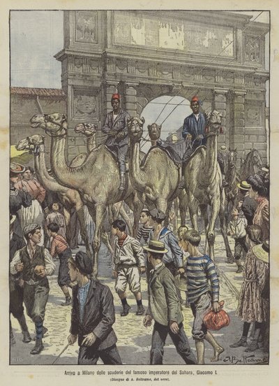 Arrivo a Milano delle scuderie del famoso imperatore del Sahara, Giacomo I da Achille Beltrame