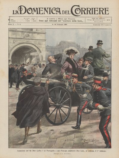 Assassinio del Re Don Carlos I di Portogallo e del Principe ereditario Don Luiz, a Lisbona, il 1º febbraio da Achille Beltrame