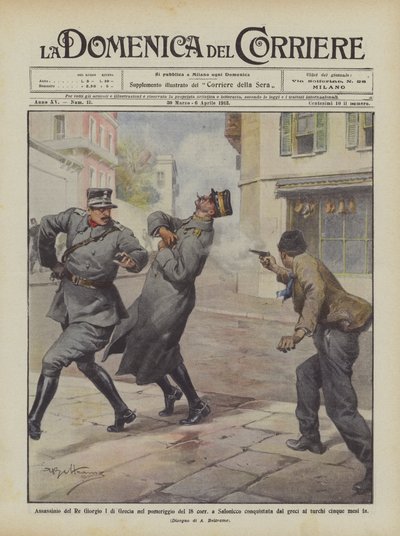 Assassinio del Re Giorgio I di Grecia nel pomeriggio del 18 a Salonicco conquistata dai greci da Achille Beltrame