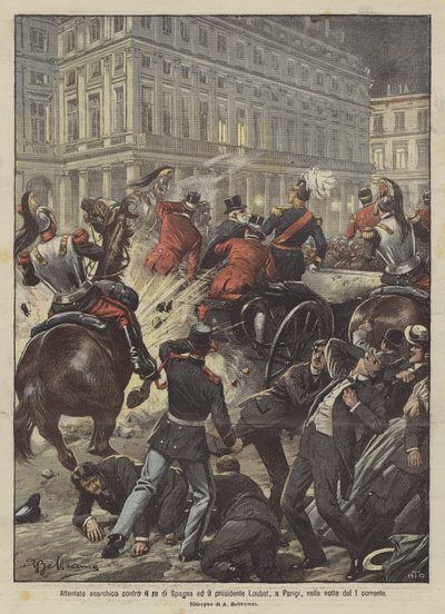 Attentato anarchico contro il re di Spagna e il presidente Loubet a Parigi da Achille Beltrame
