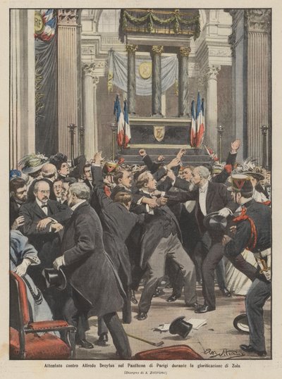 Attentato contro Alfredo Dreyfus nel Pantheon di Parigi durante la glorificazione di Zola da Achille Beltrame