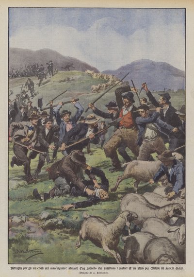 Battaglia per gli usi civili nel marchigiano, abitanti di un paesello che assaltano i pastori da Achille Beltrame