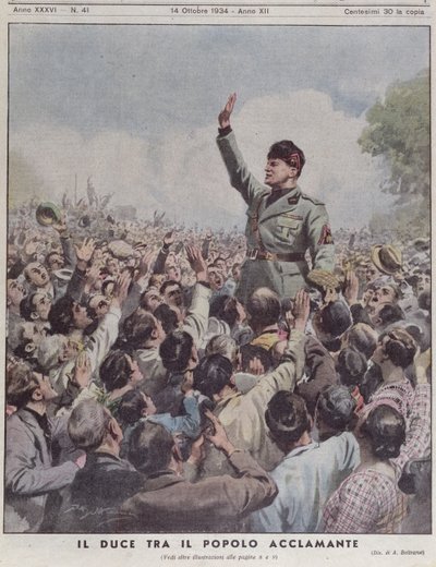 Benito Mussolini (1883-1945) acclamato dal popolo, da 