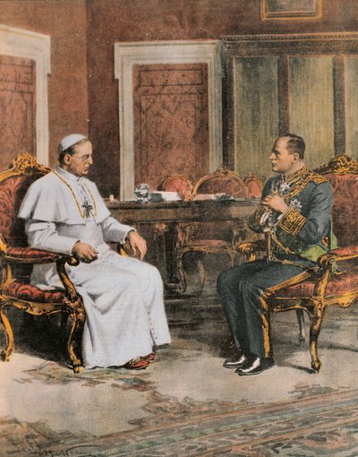 Benito Mussolini in incontro con Papa Pio XI l