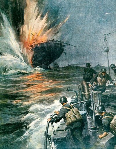 Nave mercantile britannica affondata da MAS italiano nel Mediterraneo, 3 agosto da Achille Beltrame