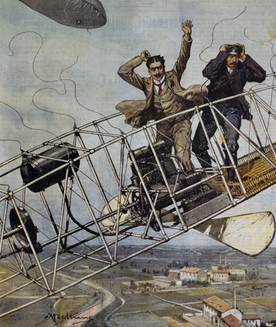 Catastrofe del dirigibile De Bradski vicino a Parigi, Francia, illustrazione di Achille Beltrame per La Domenica del Corriere, 26 ottobre da Achille Beltrame