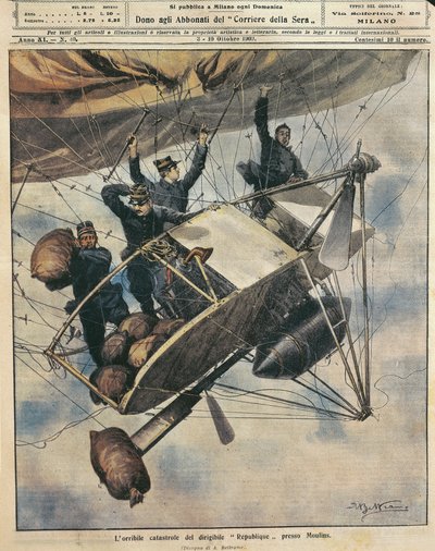 Catastrofe del dirigibile Republique vicino a Moulins, Francia, illustrazione di Achille Beltrame da La Domenica del Corriere, 3-10 ottobre da Achille Beltrame
