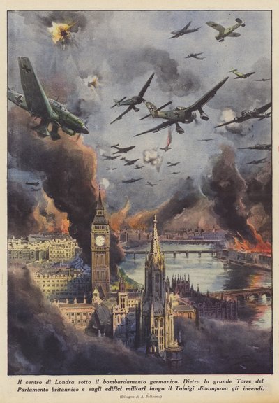Londra centrale sotto il bombardamento germanico da Achille Beltrame