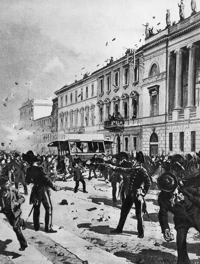 Scontro tra manifestanti e polizia a Milano, Corso Venezia, davanti a Palazzo Saporiti, 7 maggio da Achille Beltrame