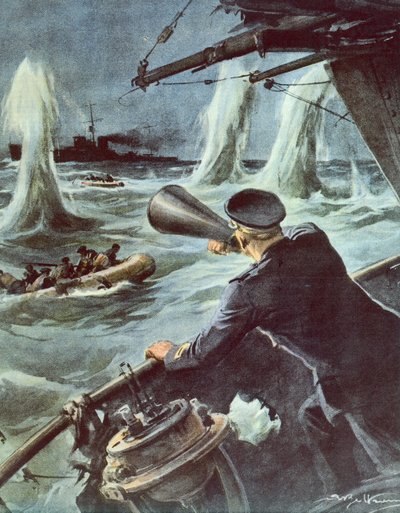 Scontro tra piccola torpediniera e incrociatore britannico nel Canale di Sicilia, 20 ottobre da Achille Beltrame