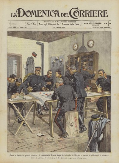 Come si fanno le guerre moderne, il maresciallo Oyama dirige la battaglia di Mukden da Achille Beltrame