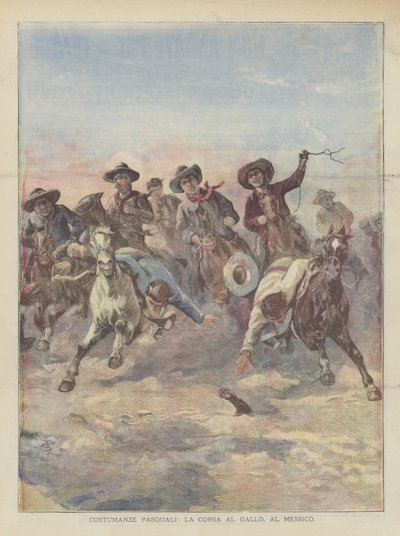 Costumanze pasquali, la corsa al gallo, in Messico da Achille Beltrame