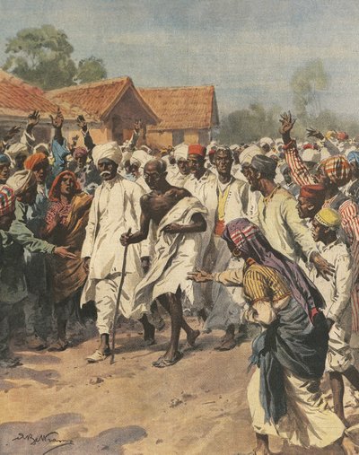 Illustrazione di copertina di Gandhi e ottanta martiri diretti verso la salina di Jalalpur da Achille Beltrame