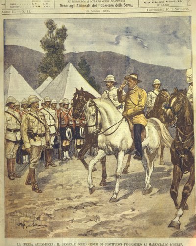 Illustrazione di copertina della resa del generale Cronje al maresciallo Roberts durante le guerre anglo-zulu e anglo-boera del 1850-1902 da Achille Beltrame
