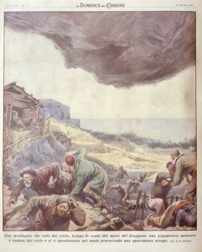 Illustrazione di copertina di meteorite che cade sul Giappone da Achille Beltrame