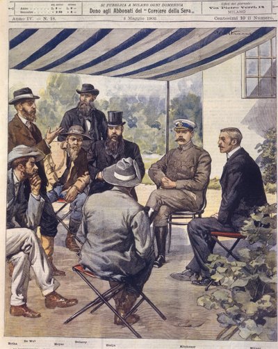 Illustrazione di copertina delle trattative di pace durante le guerre anglo-zulu e anglo-boere del 1850-1902 da Achille Beltrame