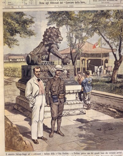 Illustrazione di copertina di turisti alla Città Proibita; Pechino, Cina da Achille Beltrame