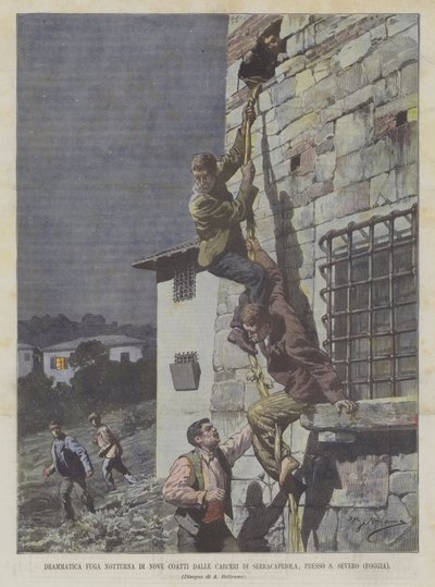 Drammatica fuga notturna di nove coatti dalle carceri di Serracapriola, presso S. Severo (Foggia) da Achille Beltrame