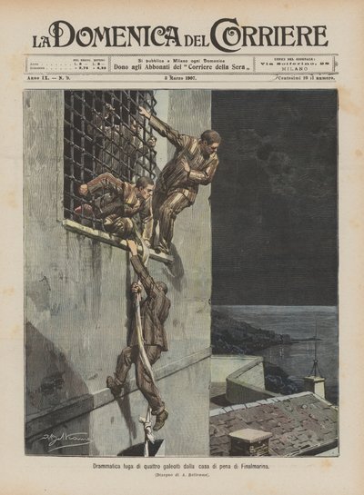 Drammatica fuga di quattro galeotti dalla casa di pena di Finalmarina da Achille Beltrame