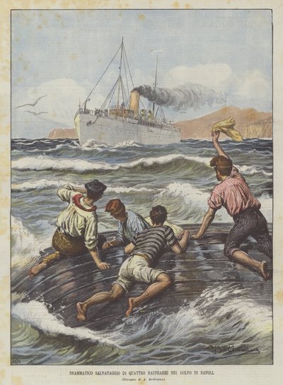 Drammatico salvataggio di quattro naufraghi nel Golfo di Napoli da Achille Beltrame