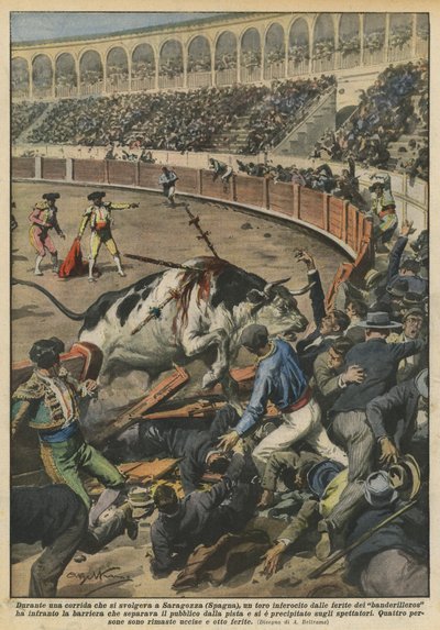 Durante una corrida che si svolgeva a Saragozza (Spagna), un toro inferocito dalle ferite dei da Achille Beltrame