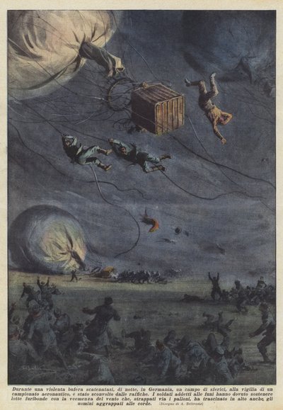 Durante una violenta bufera scatenatasi, di notte, in Germania, un campo di sferici da Achille Beltrame