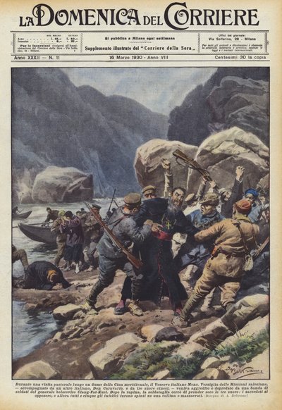 Durante una visita pastorale lungo un fiume della Cina meridionale, il Vescovo italiano Mons da Achille Beltrame