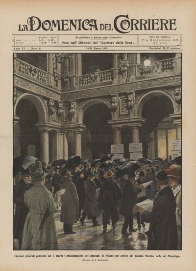 Elezioni generali politiche del 7 marzo, proclamazione dei deputati di Milano nel cortile da Achille Beltrame