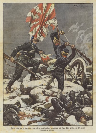 Epica lotta fra un caporale russo e un portabandiera giapponese sul forte della collina dei 203 metri da Achille Beltrame