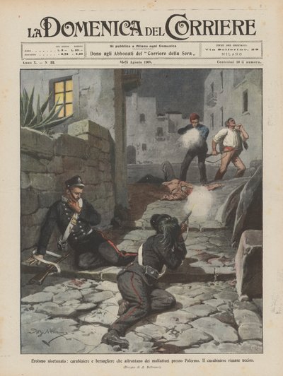 Eroismo sfortunato, carabiniere e bersagliere che affrontano dei malfattori presso Palermo da Achille Beltrame
