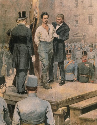 Esecuzione di Cesare Battisti a Trento, di Achille Beltrame, illustrazione, da La Domenica del Corriere, luglio 1916 da Achille Beltrame