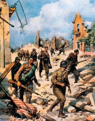 Combattimenti a Teruel durante la Guerra Civile Spagnola, Achille Beltrame (1871-1945) da La Domenica del Corriere da Achille Beltrame