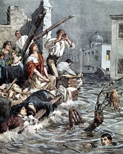 Alluvione di Modica (Sicilia) nel 1901. La Domenica del Corriere. Ill. di Beltrame da Achille Beltrame