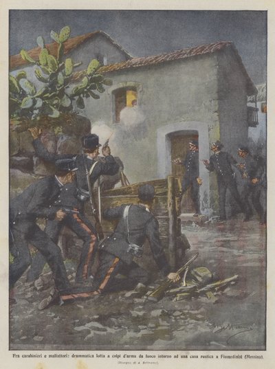 Lotta fra carabinieri e malfattori intorno a una casa rustica da Achille Beltrame