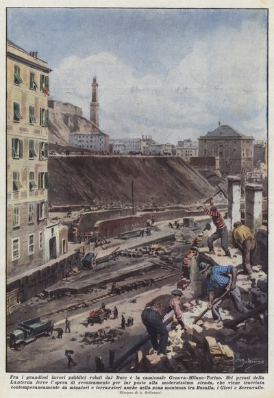Fra i grandiosi lavori pubblici voluti dal Duce e la camionale Genova-Milano-Torino da Achille Beltrame