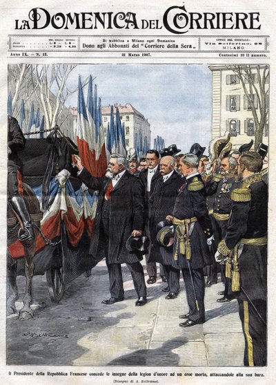 Il presidente francese Armand Fallières presenta la medaglia della Legion d