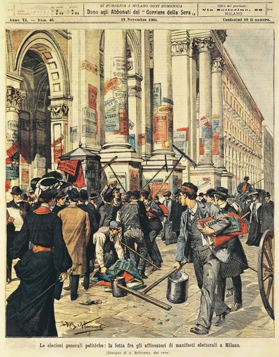 Elezioni generali a Milano: scontri tra persone che affiggono manifesti politici a Milano da Achille Beltrame