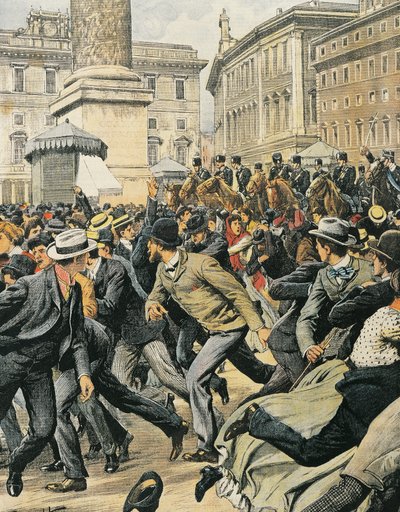 Sciopero generale dei lavoratori a Roma, di Achille Beltrame, illustrazione, Illustratore Achille Beltrame, da La Domenica del Corriere da Achille Beltrame